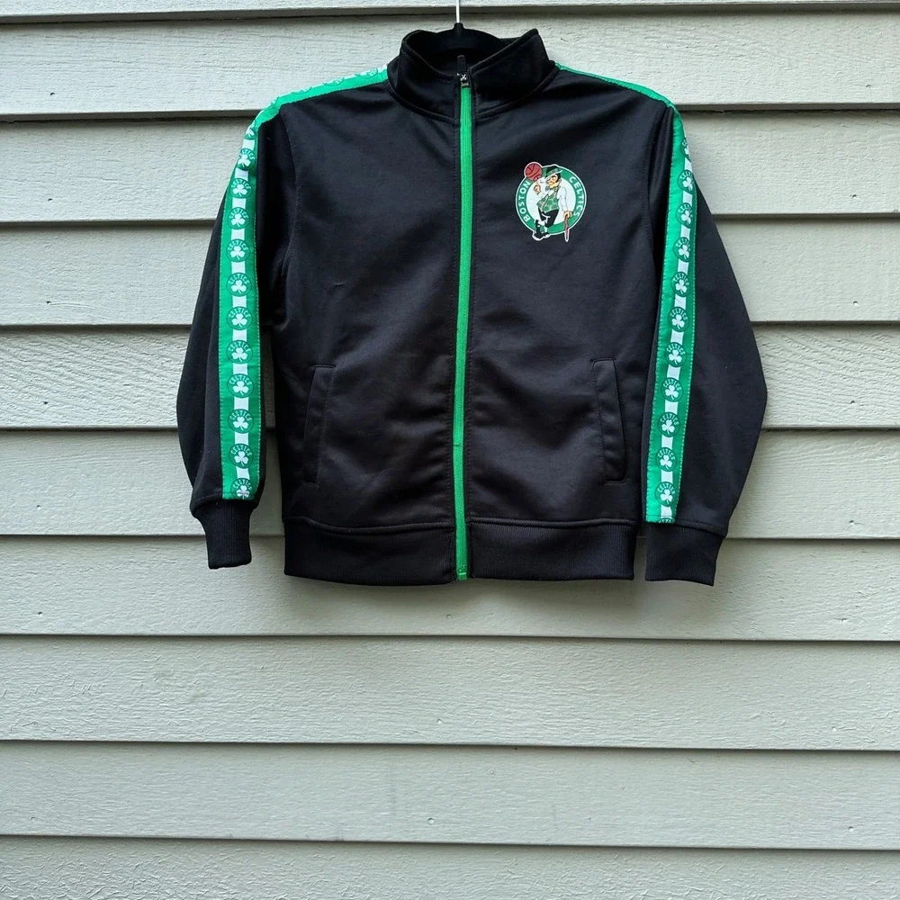 NBA Boston Celtics Kids Black Green Full Zip Track Jacket Icer Brands Size S 8